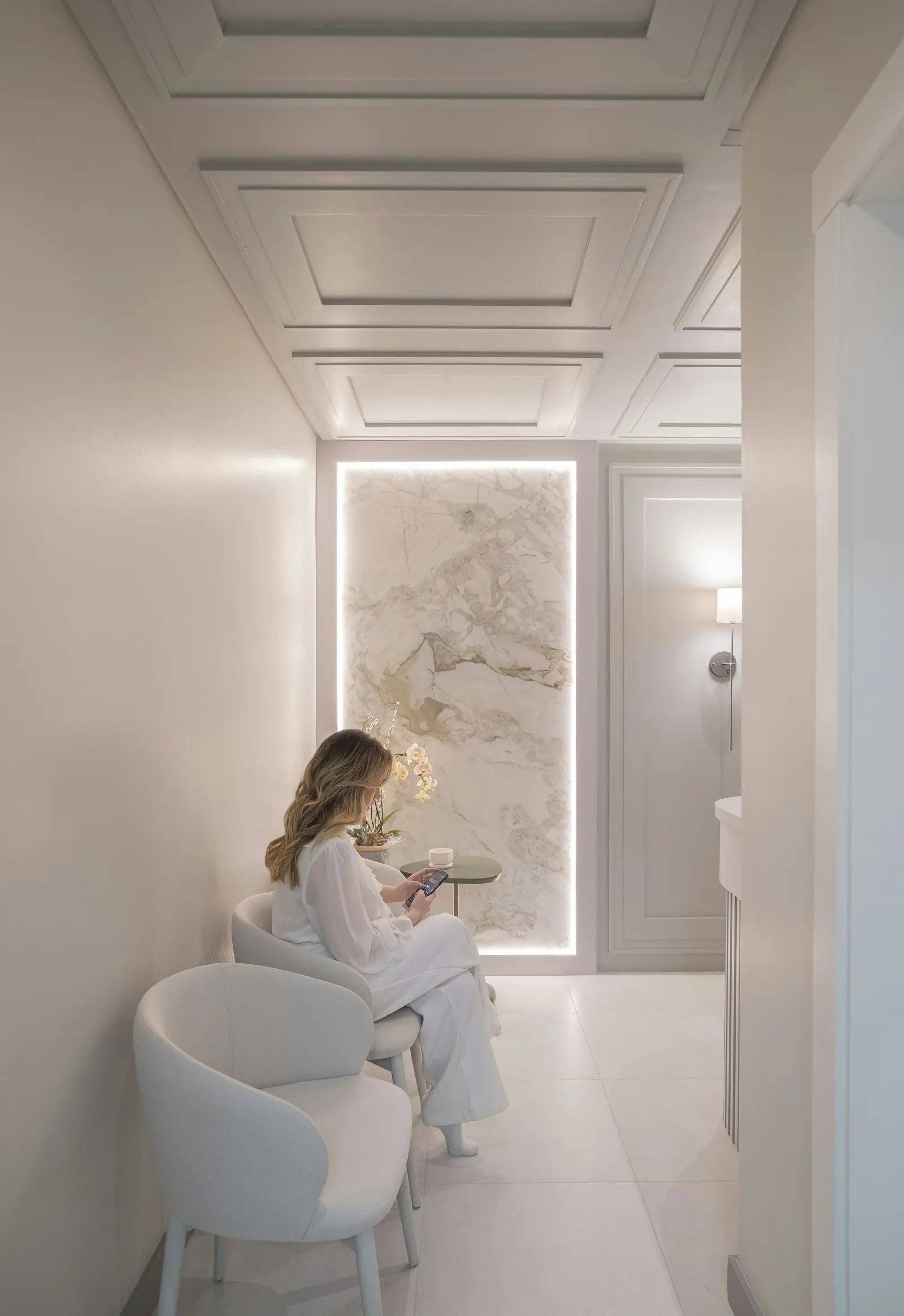 A calm waiting room in a spa