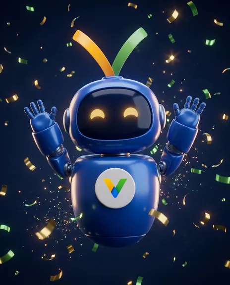 Veliora robot celebrating with confetti