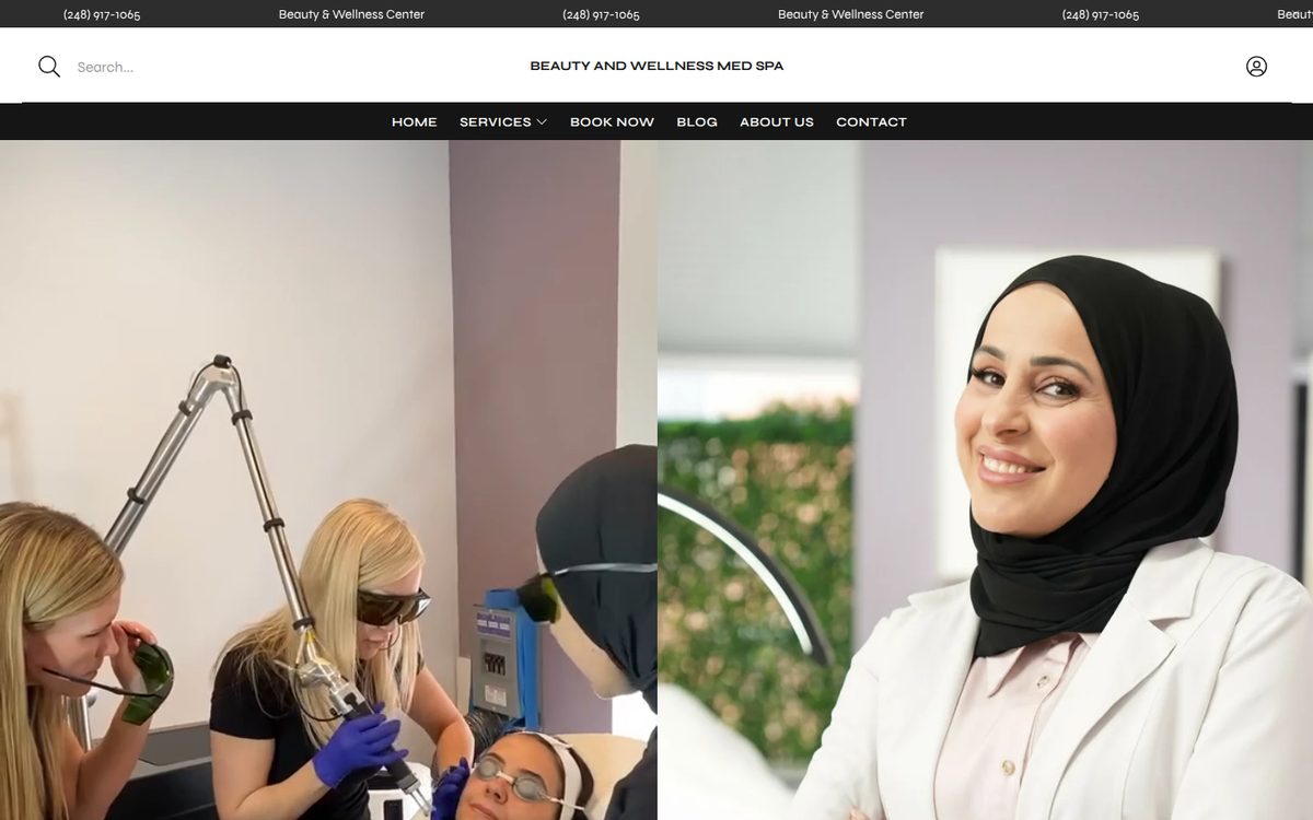 Beauty and Wellness Med Spa website homepage