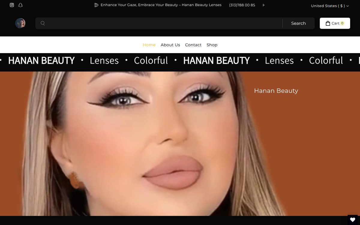 Hanan Beauty website homepage